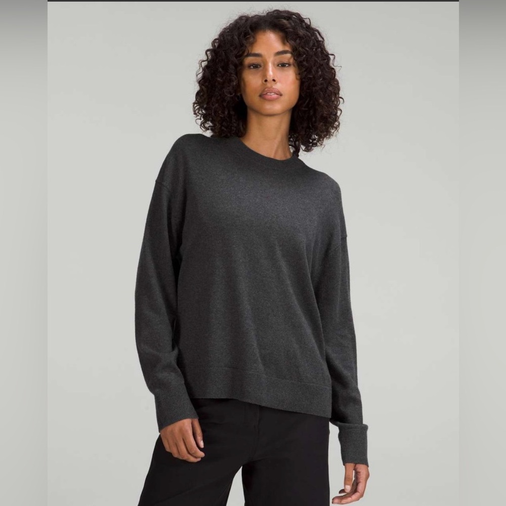 Lululemon Cotton-Cashmere Blend Crewneck Sweater Heathered Black
